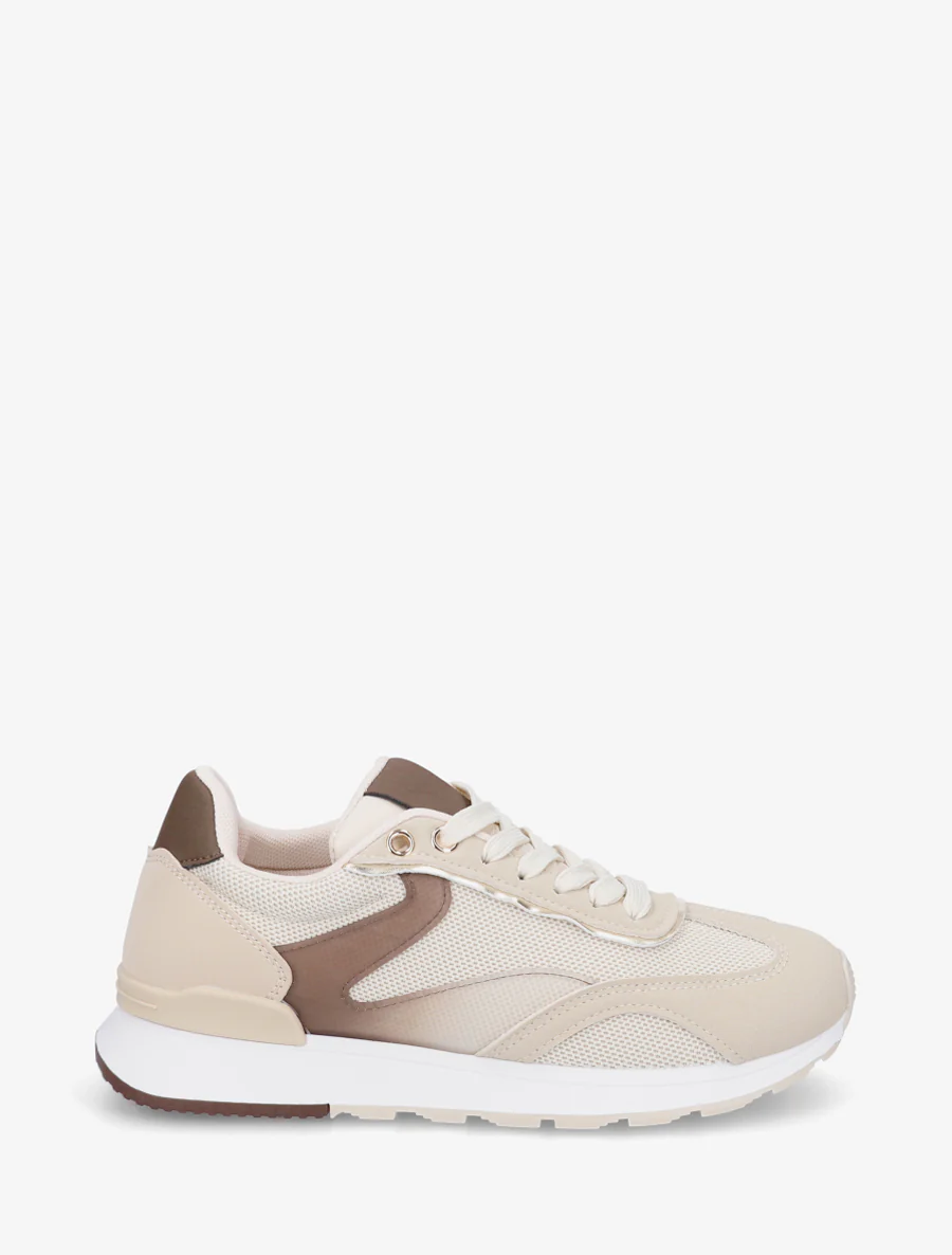 Sneakers met gestileerde strepen en nubuck-effect inzetstuk - Beige