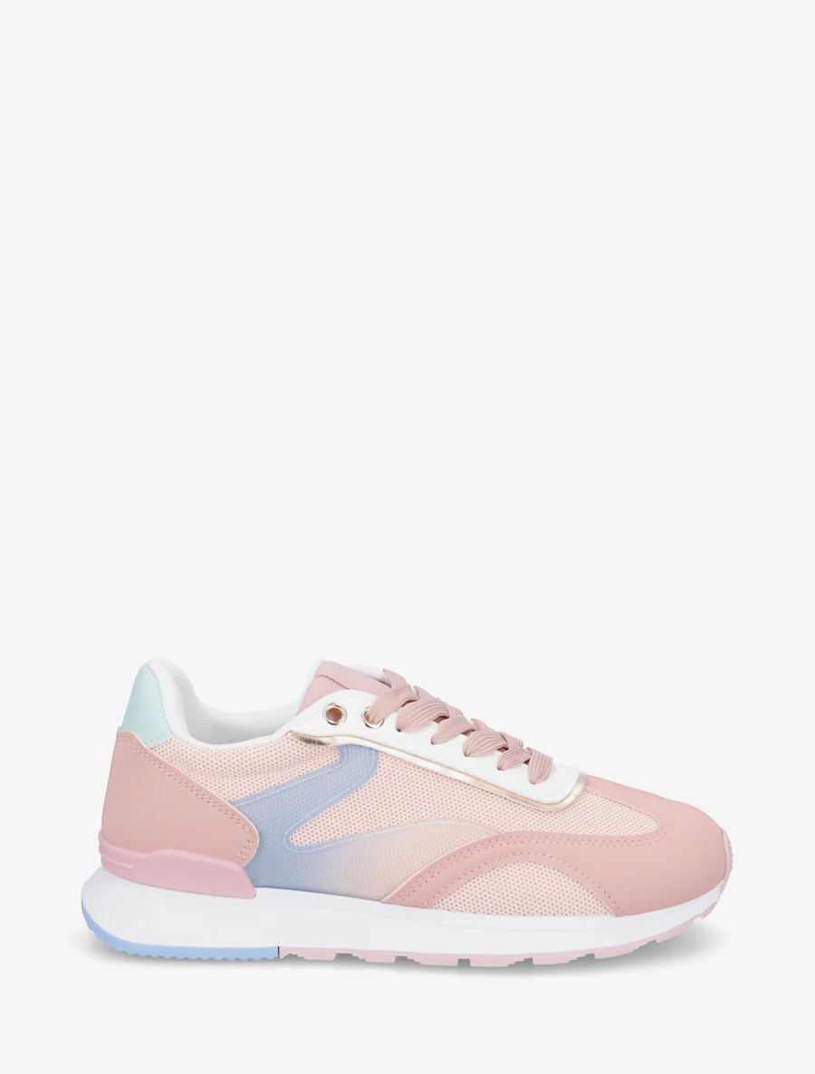 Sneakers met gestileerde strepen en nubuck-effect inzetstuk - Roos