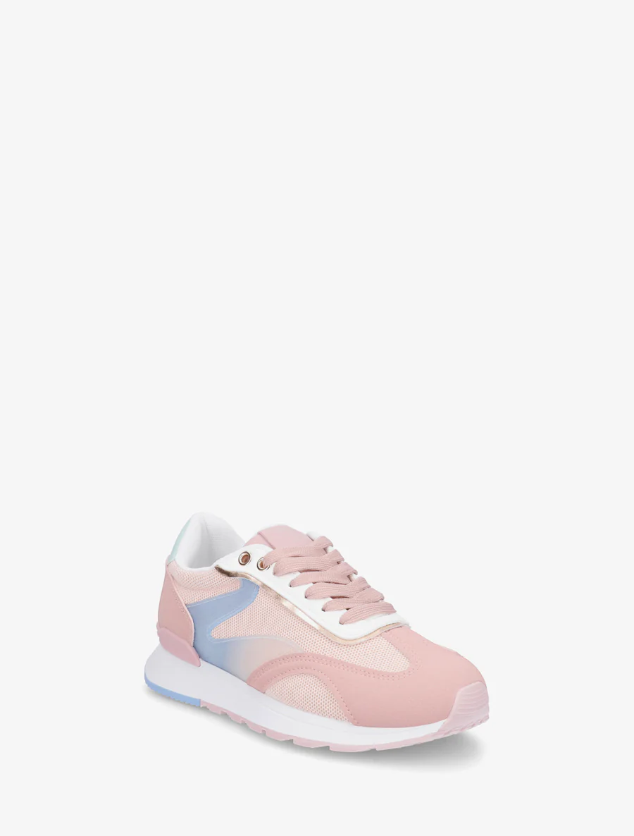 Sneakers met gestileerde strepen en nubuck-effect inzetstuk - Roos - Image 2