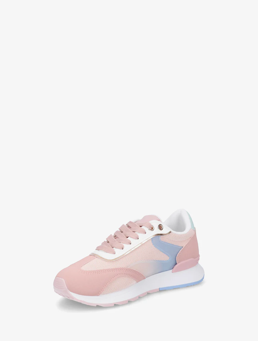 Sneakers met gestileerde strepen en nubuck-effect inzetstuk - Roos - Image 3