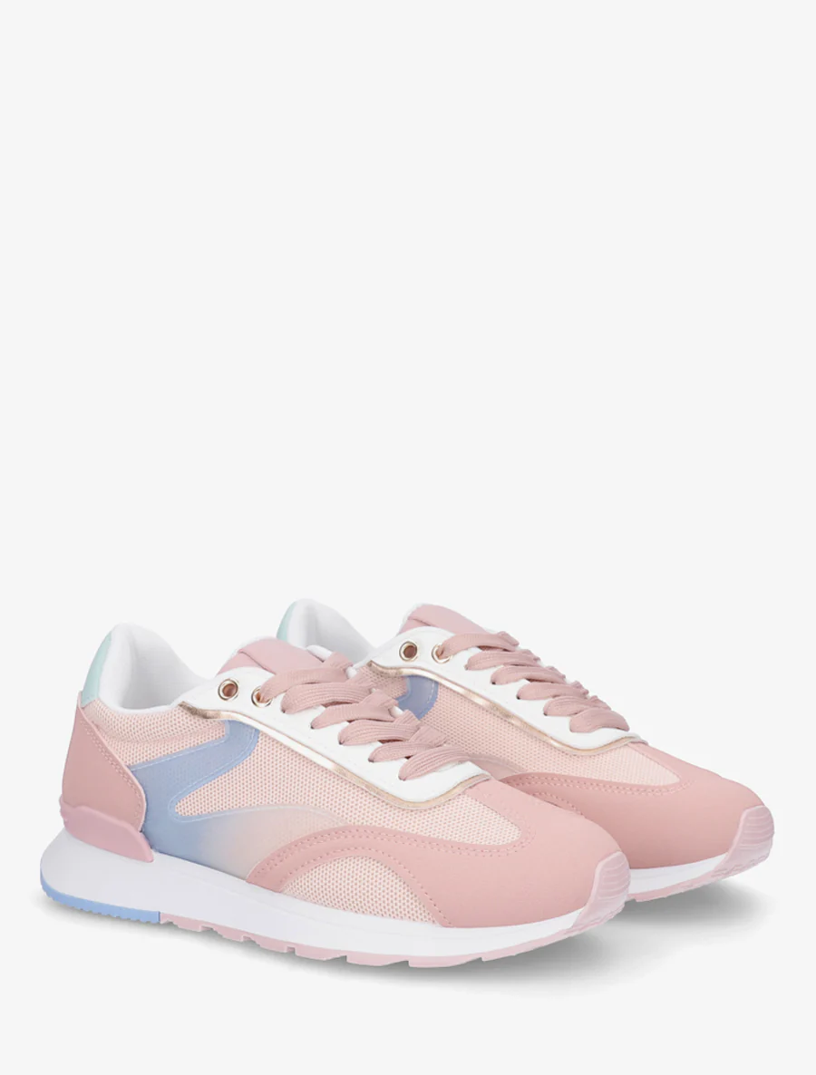 Sneakers met gestileerde strepen en nubuck-effect inzetstuk - Roos - Image 4