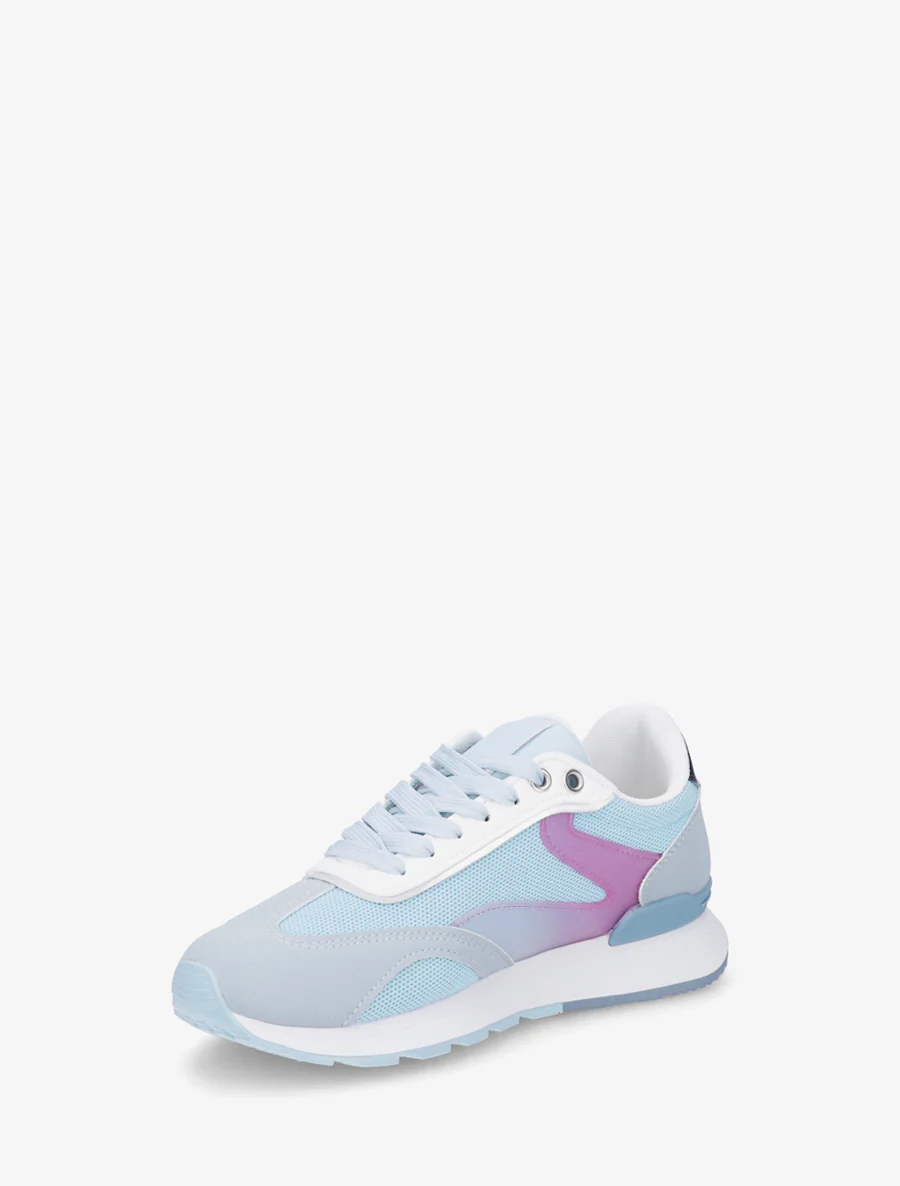Sneakers met gestileerde strepen en nubuck-effect inzetstuk - Lichtblauw - Image 3