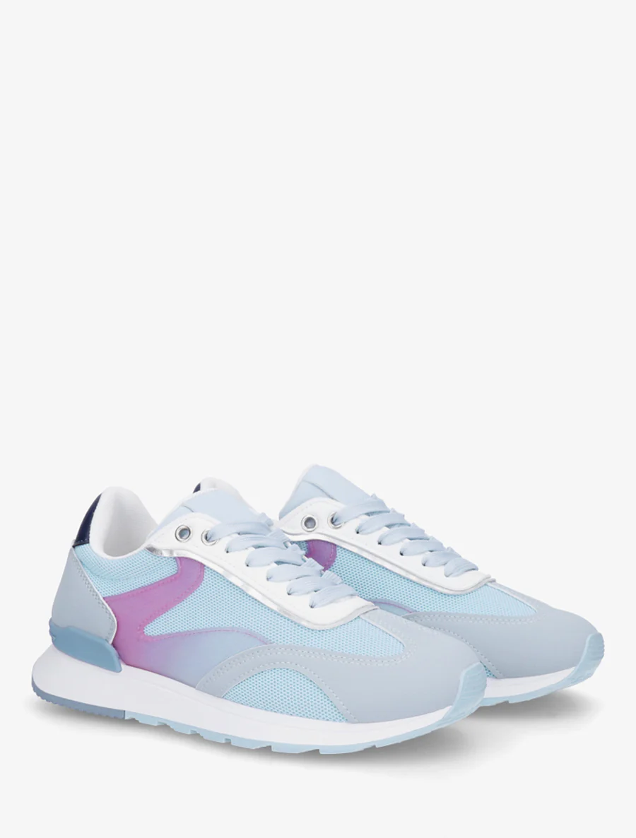 Sneakers met gestileerde strepen en nubuck-effect inzetstuk - Lichtblauw - Image 4