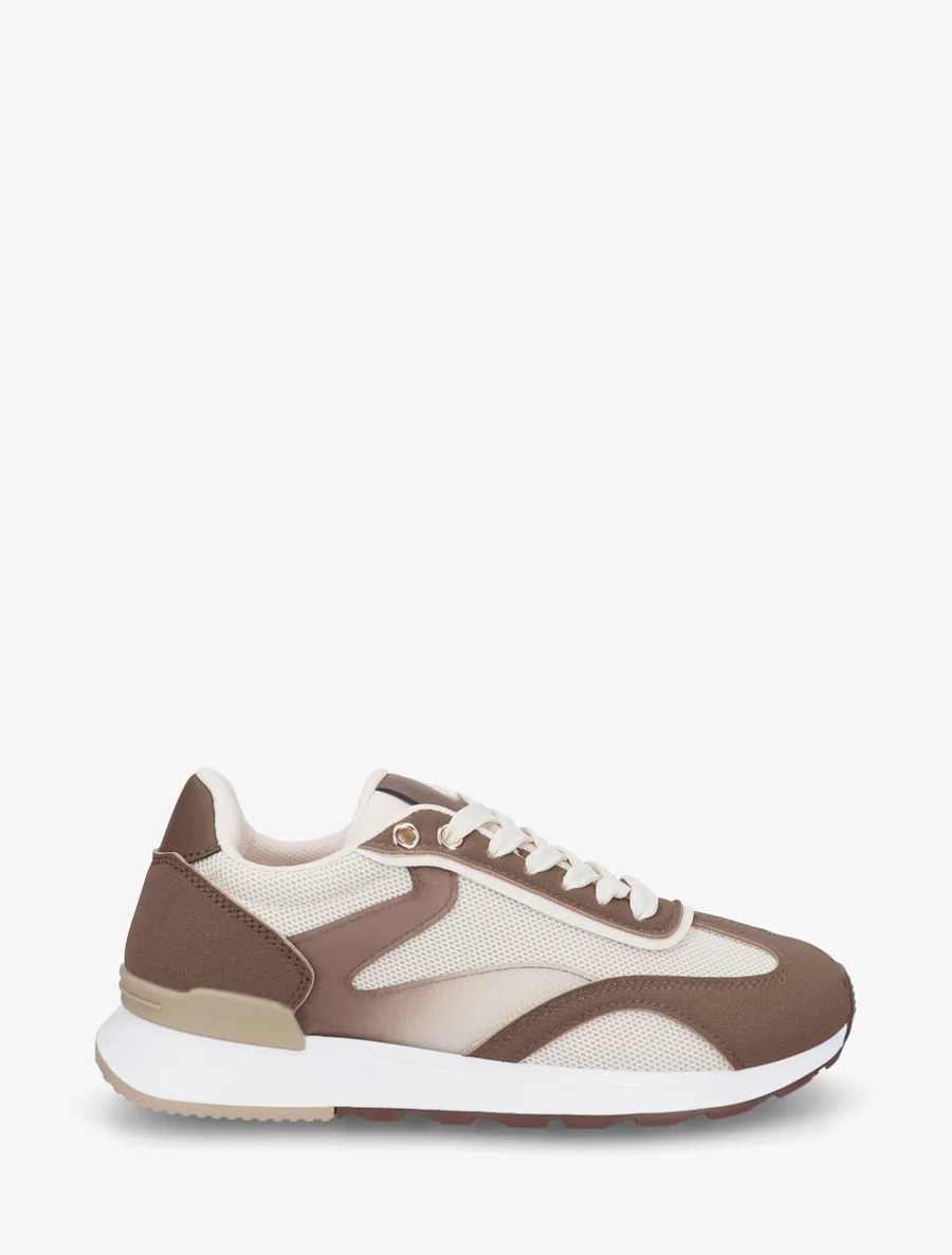 Sneakers met gestileerde strepen en nubuck-effect inzetstuk - Bruin