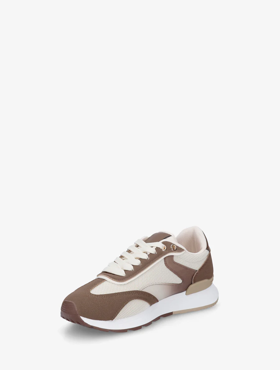 Sneakers met gestileerde strepen en nubuck-effect inzetstuk - Bruin - Image 3