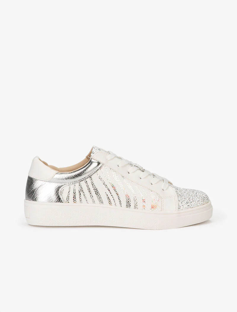 Sneakers met glanzende zebraprint en glitters - wit