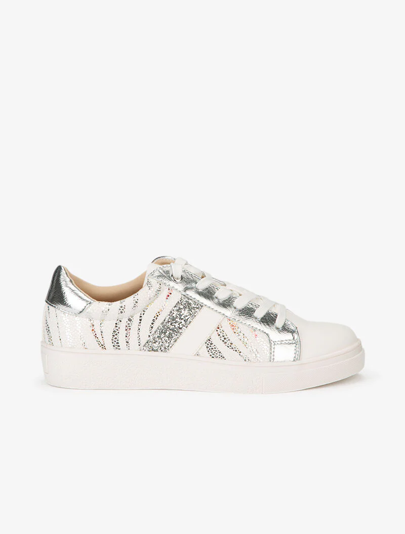 Sneakers met glanzende zebraprint en rubber - wit