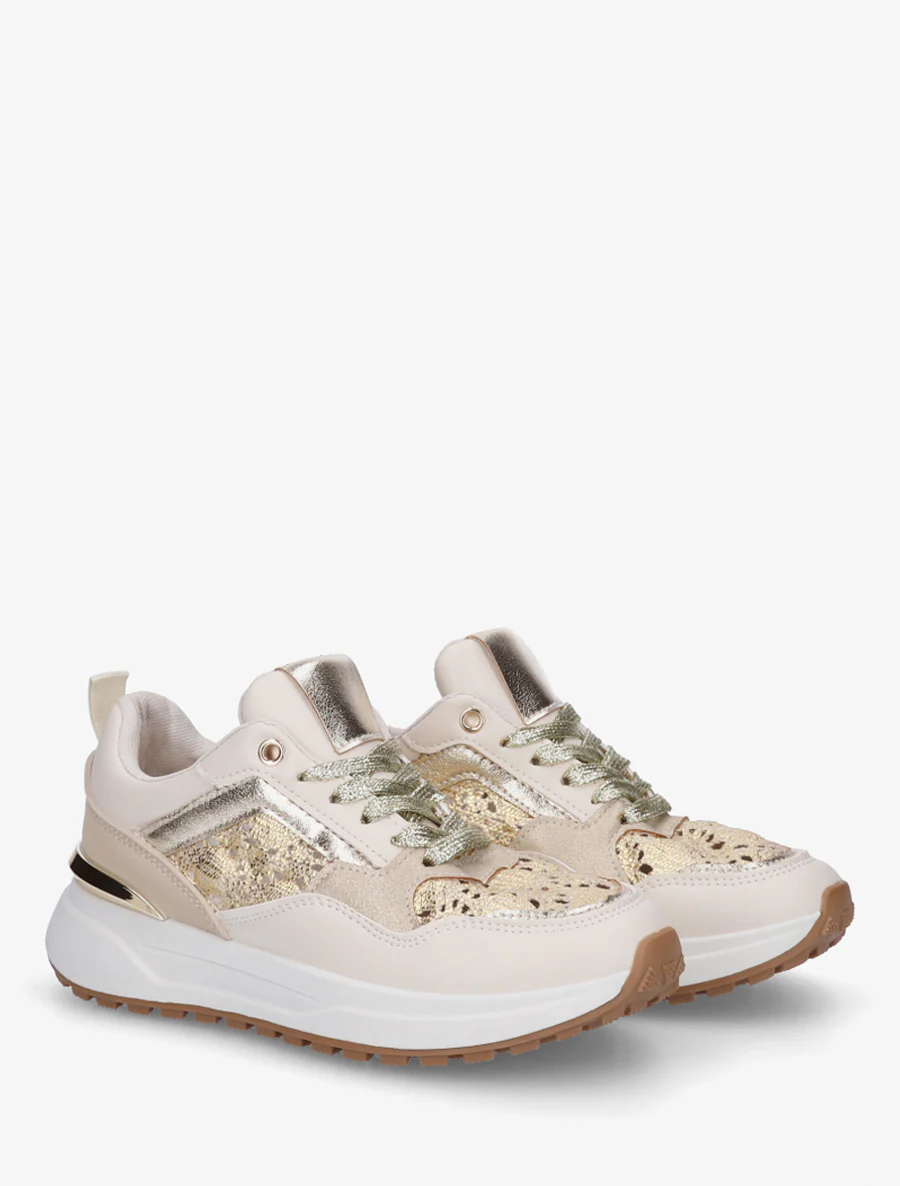 Sneakers met haakwerk inzetstukken - Goud - Image 4