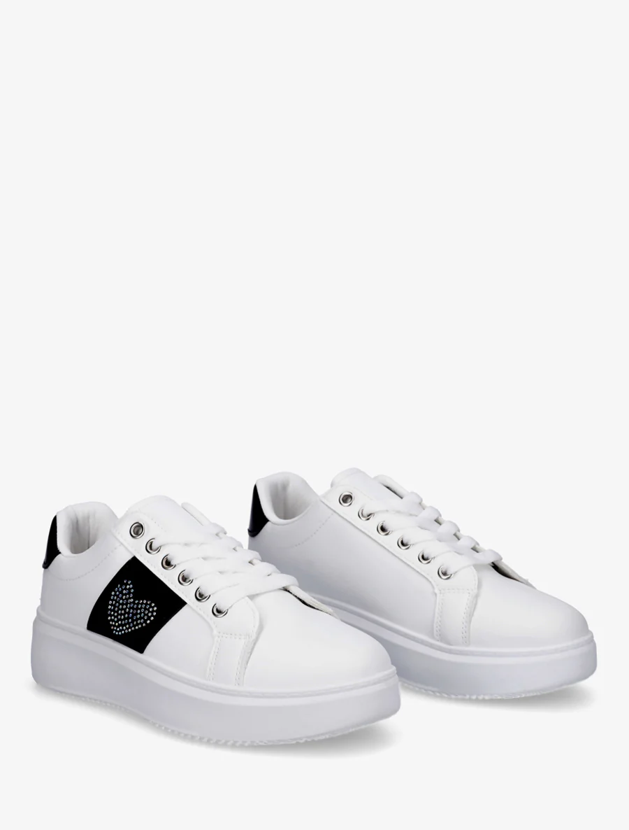 Sneakers met ingelegd strass hartje - Zwart - Image 4