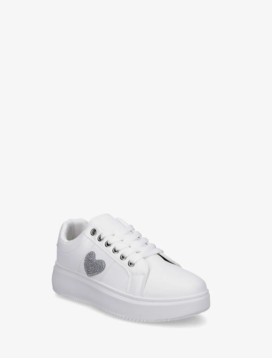 Sneakers met ingelegd strass hartje - Wit - Image 2
