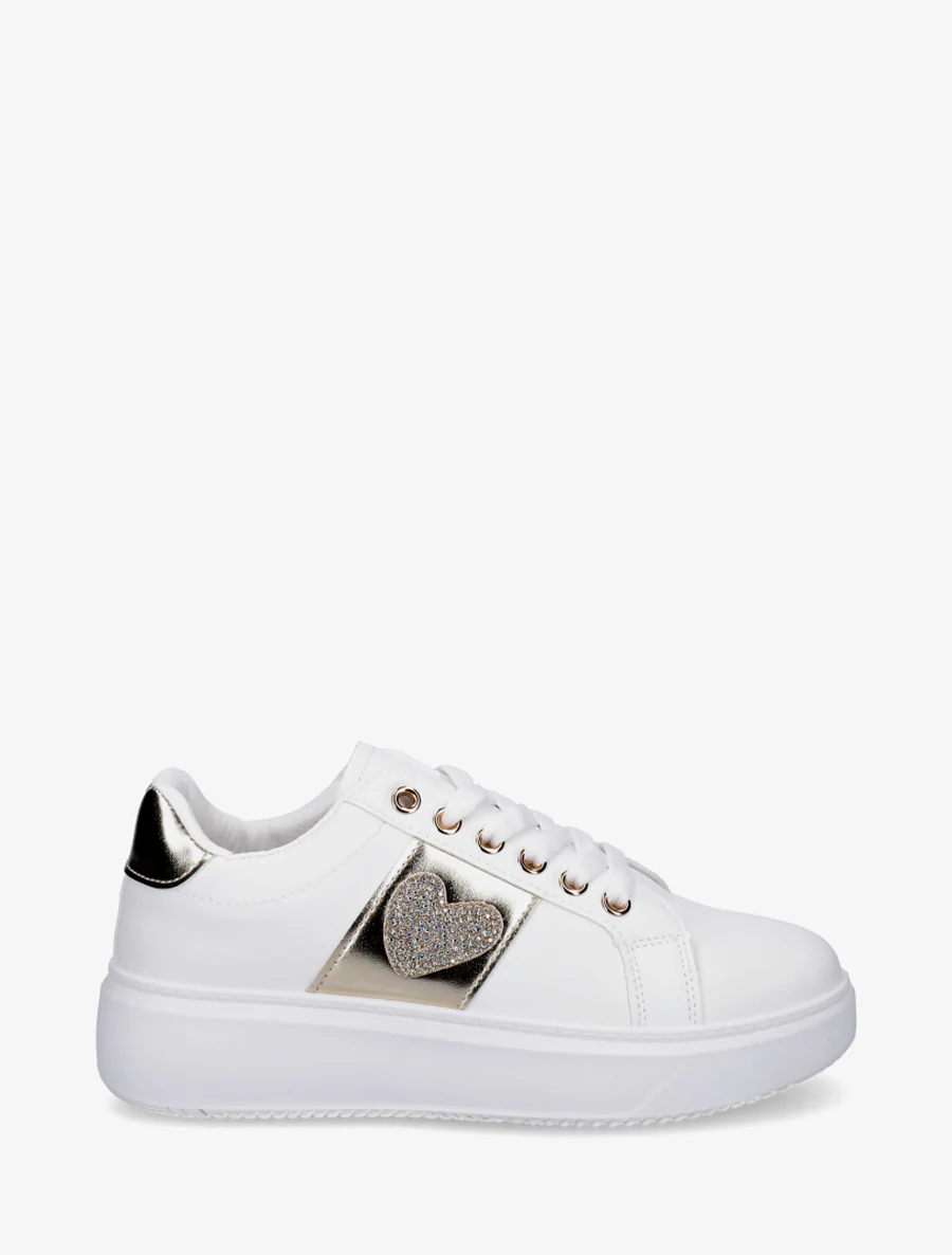 Sneakers met ingelegd strass hartje - Goud