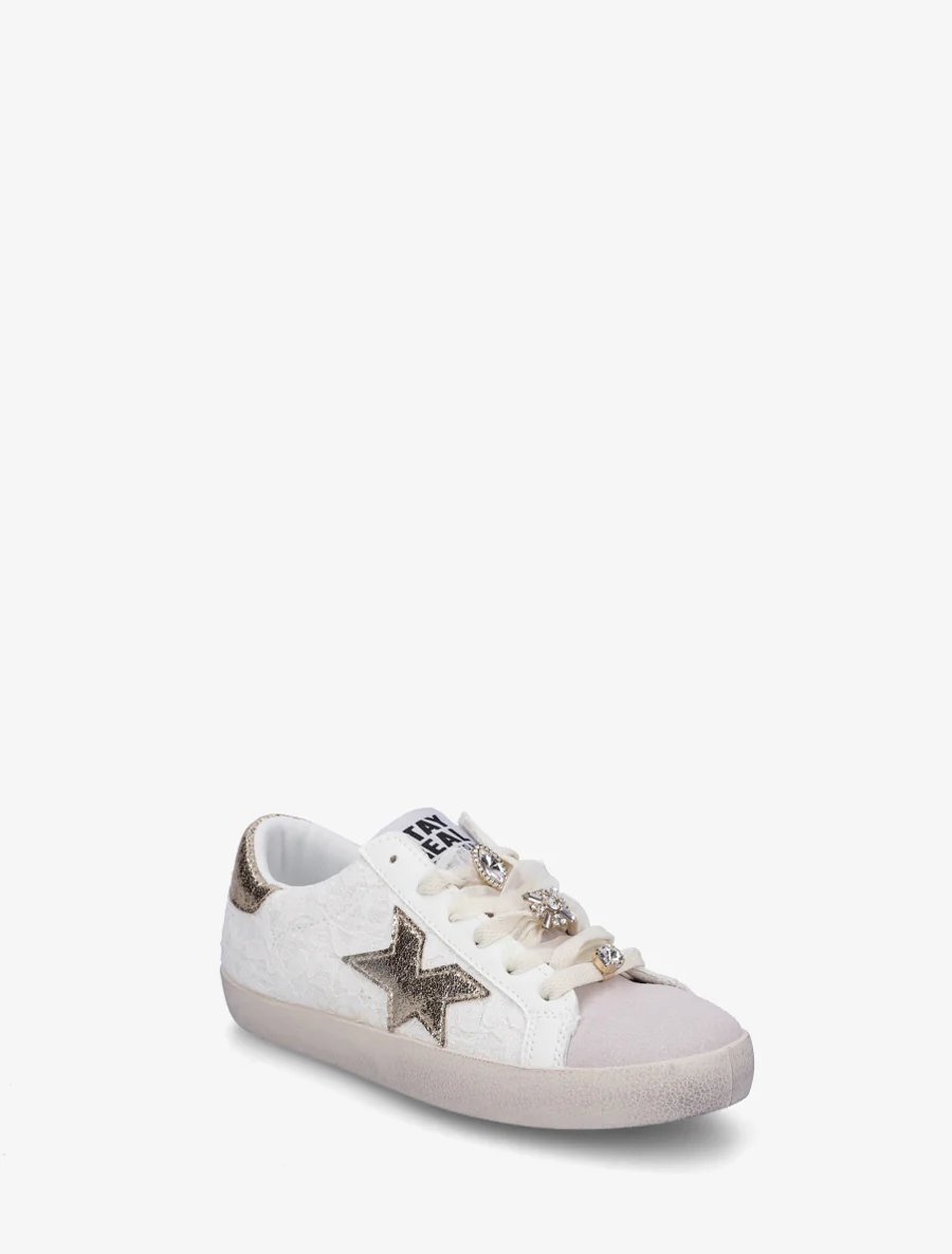 Sneakers met kanten versiering en strass juwelen - Goud - Image 2
