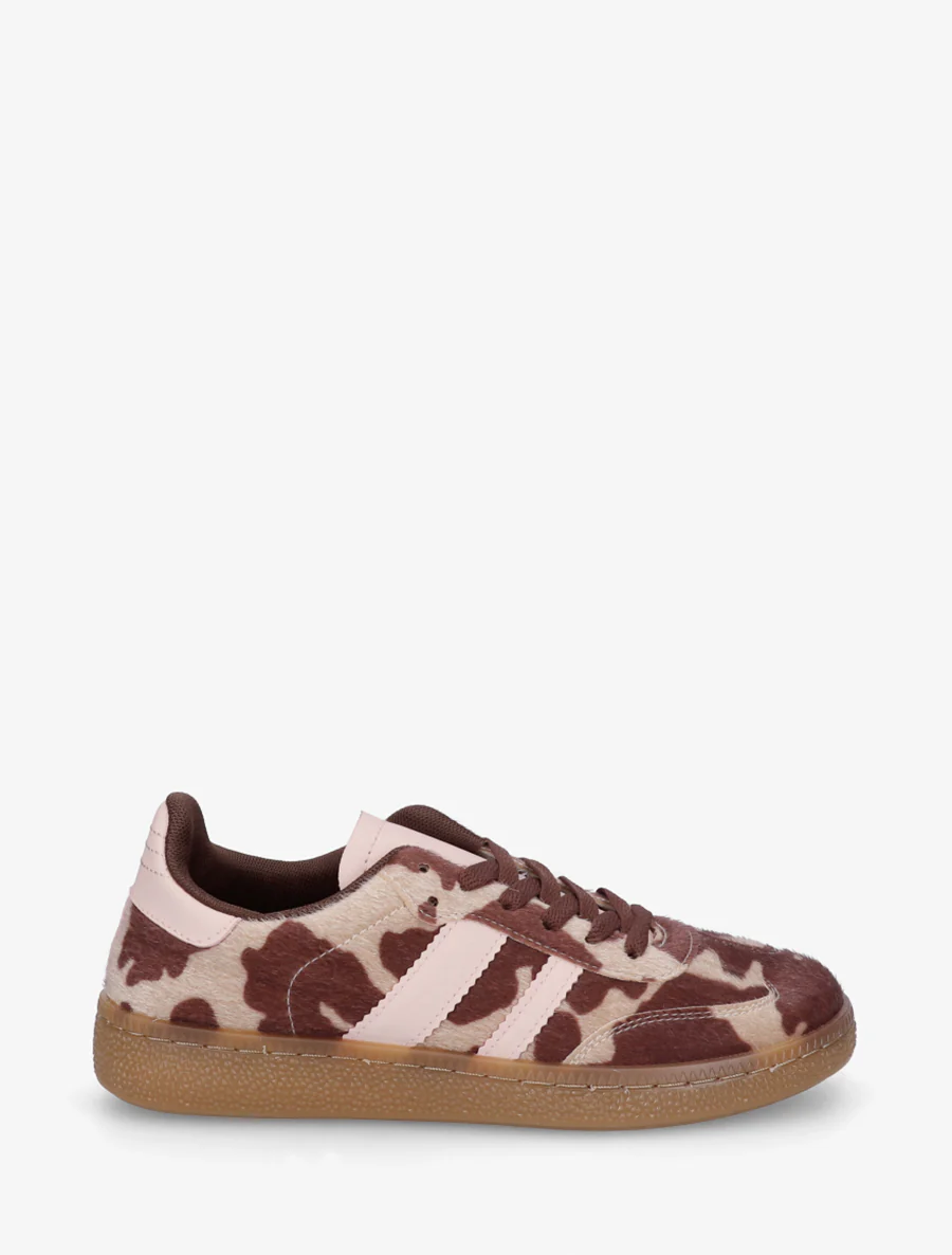Sneakers met koeienprint en contrasterende strepen - Beige