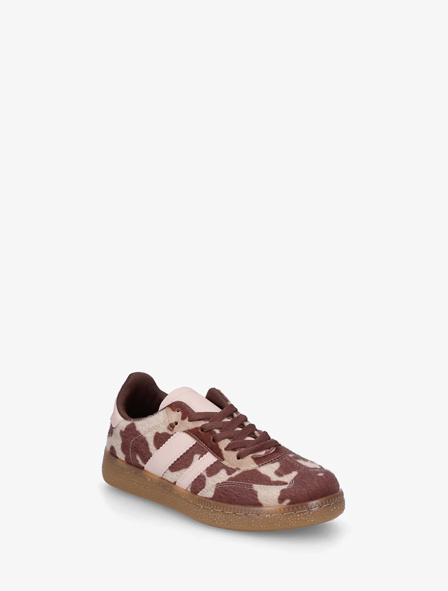 Sneakers met koeienprint en contrasterende strepen - Beige - Image 2