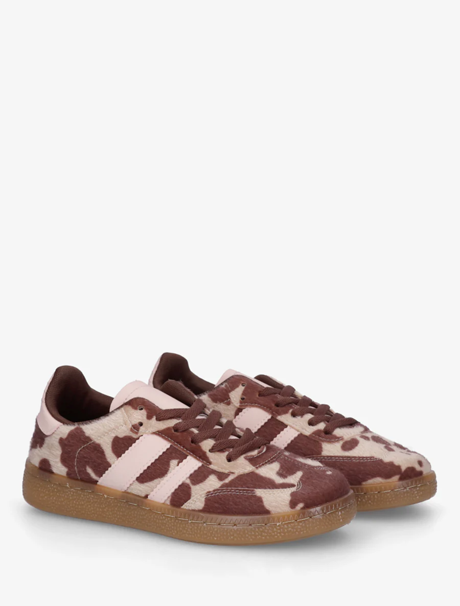 Sneakers met koeienprint en contrasterende strepen - Beige - Image 4