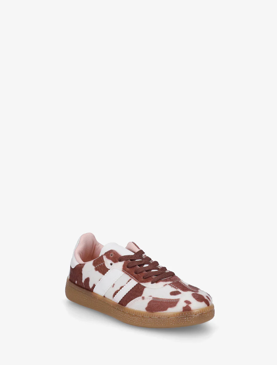 Sneakers met koeienprint en contrasterende strepen - Bruin - Image 2