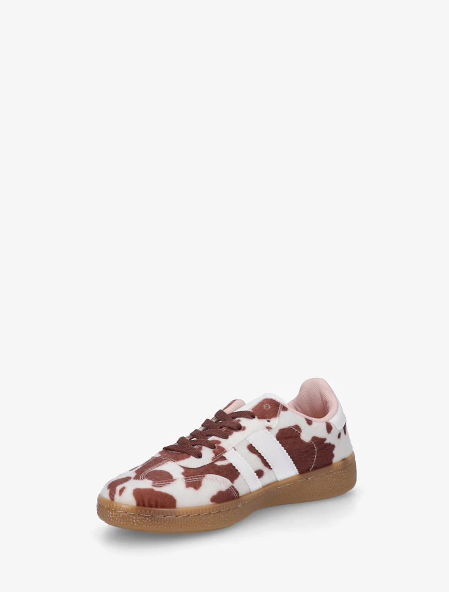 Sneakers met koeienprint en contrasterende strepen - Bruin - Image 3