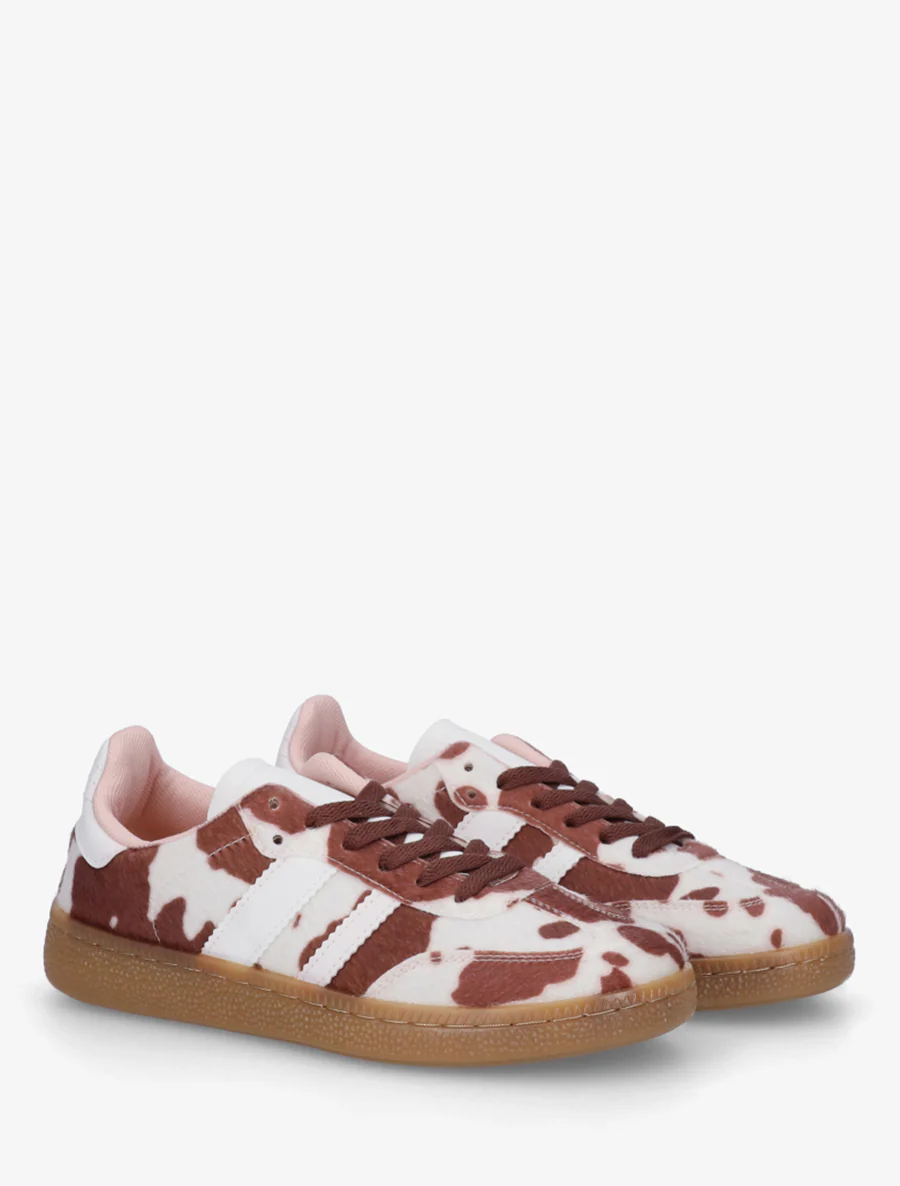 Sneakers met koeienprint en contrasterende strepen - Bruin - Image 4