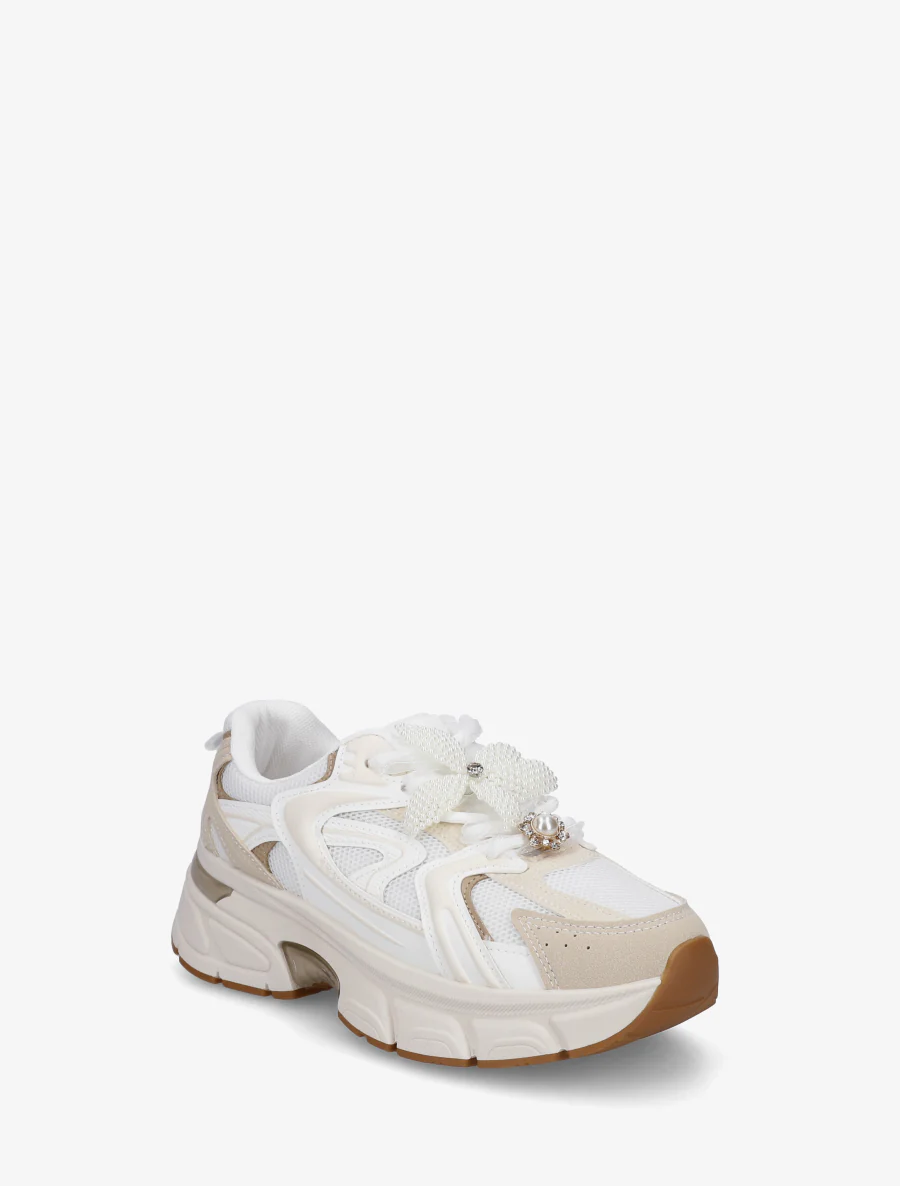 Sneakers met lintveters en bloem van parels - Lichtmol - Image 2