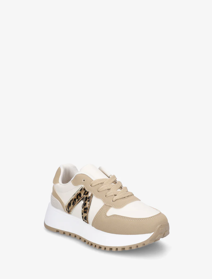 Sneakers met luipaardprint inzetstukken - Beige - Image 2