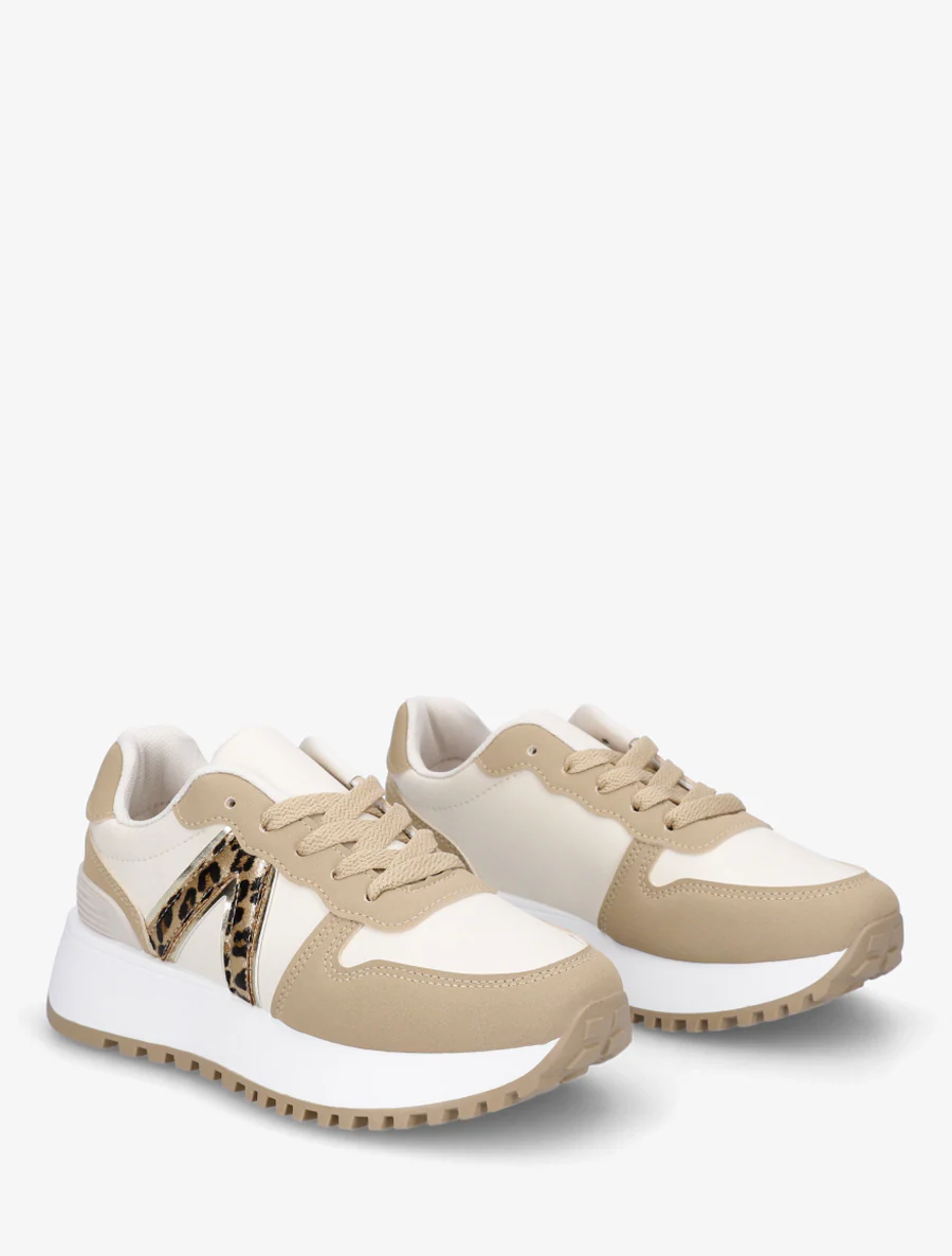 Sneakers met luipaardprint inzetstukken - Beige - Image 4
