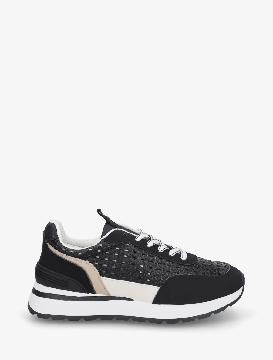 Sneakers met macramé-effect inzetstukken - Zwart