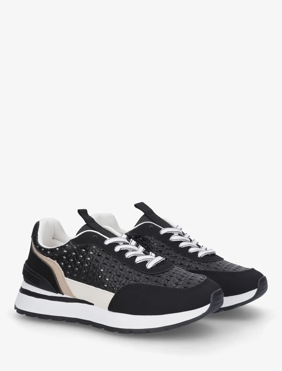 Sneakers met macramé-effect inzetstukken - Zwart - Image 4