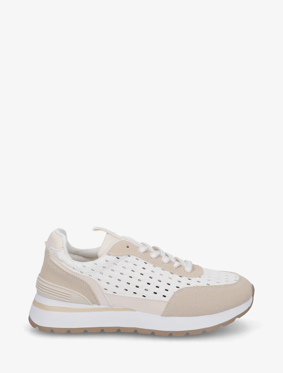 Sneakers met macramé-effect inzetstukken - Beige