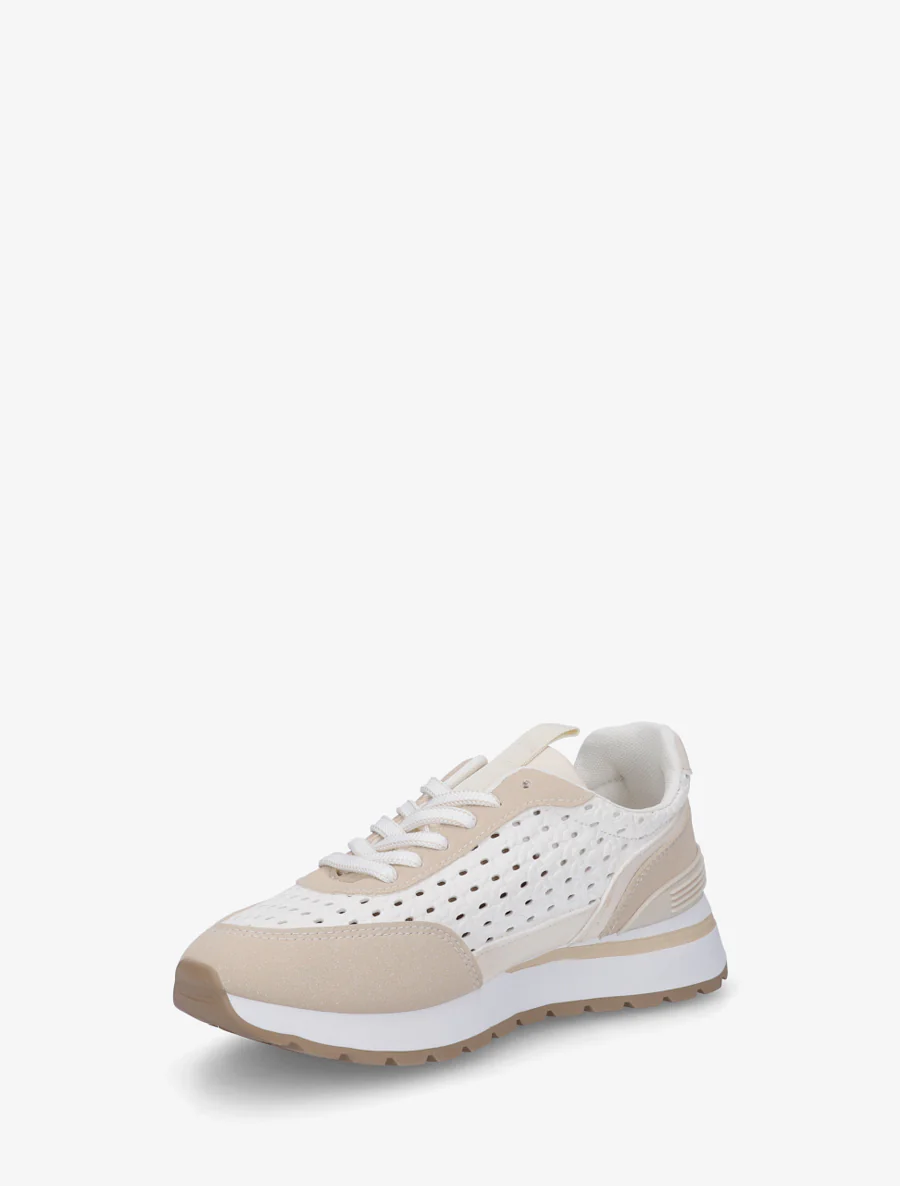 Sneakers met macramé-effect inzetstukken - Beige - Image 3