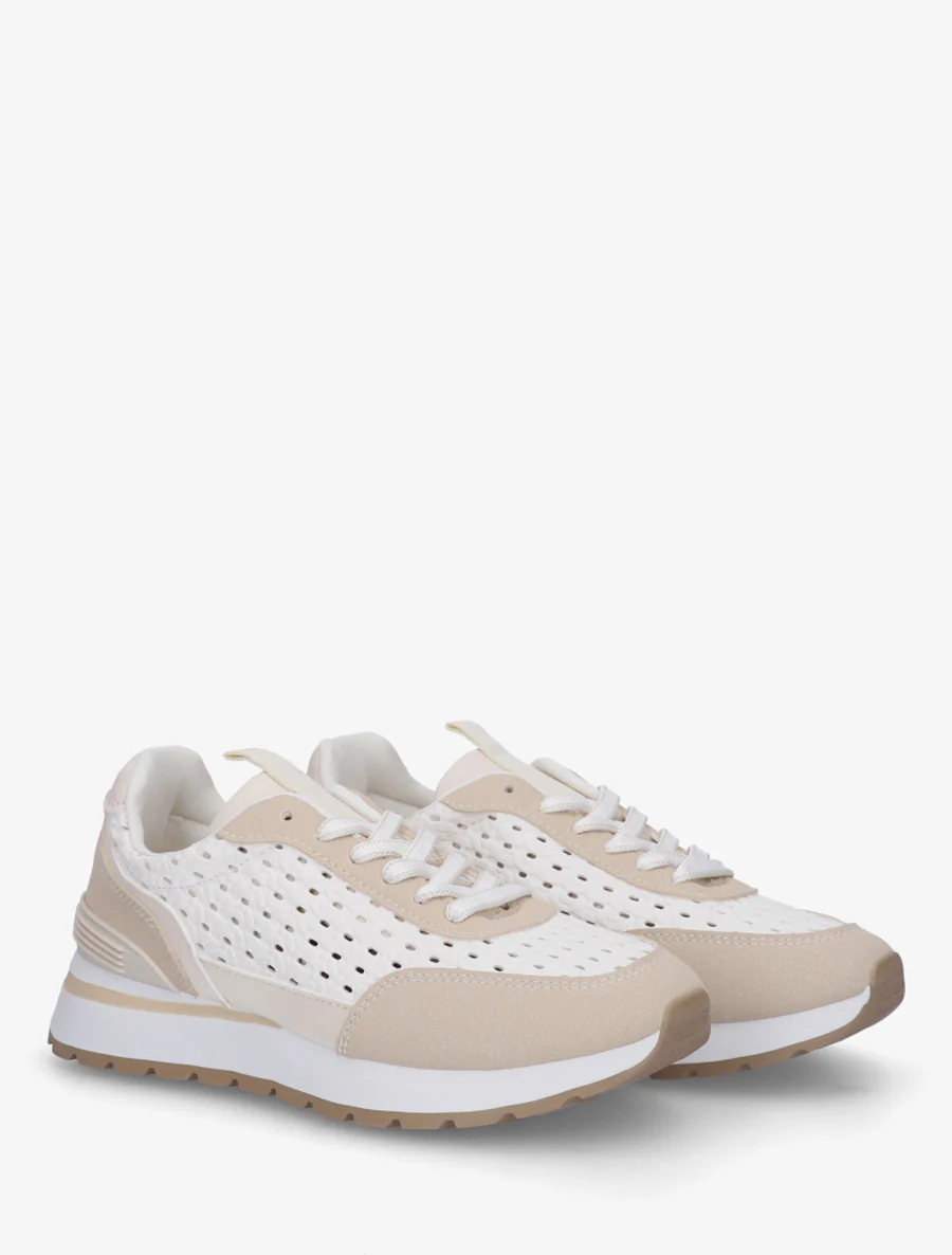 Sneakers met macramé-effect inzetstukken - Beige - Image 4