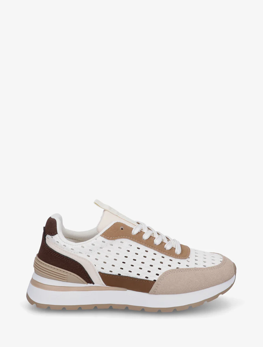Sneakers met macramé-effect inzetstukken - Bruin