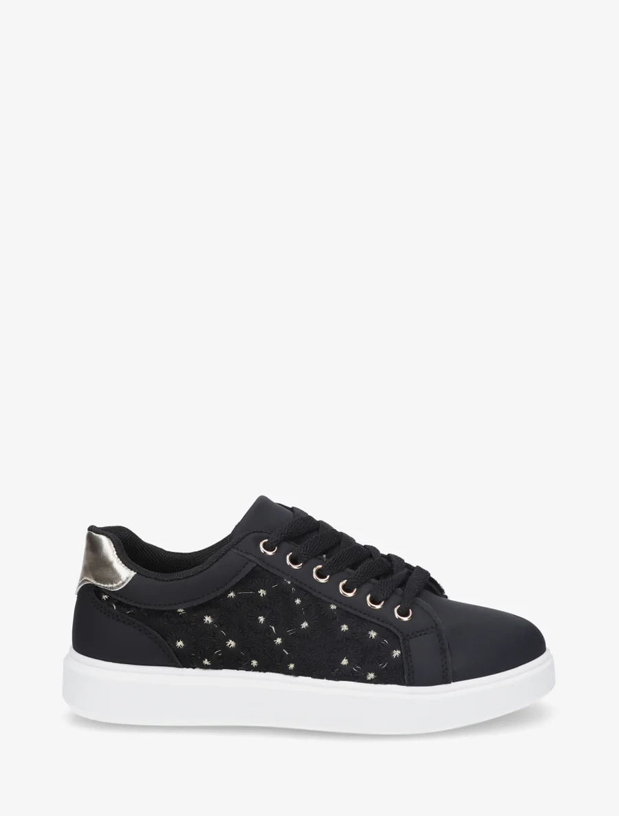 Sneakers met margrietmotief borduursel - Zwart