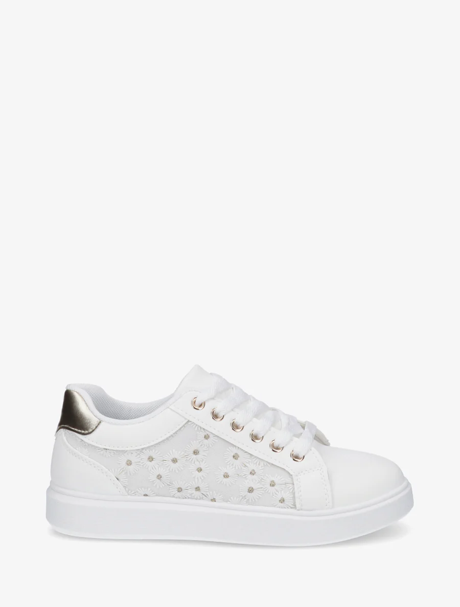 Sneakers met margrietmotief borduursel - Wit