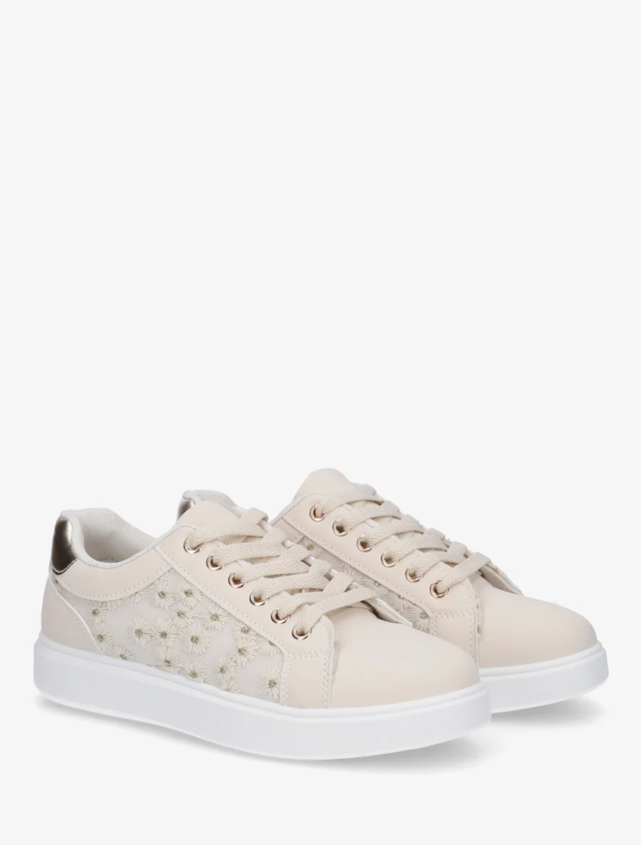 Sneakers met margrietmotief borduursel - Beige - Image 4