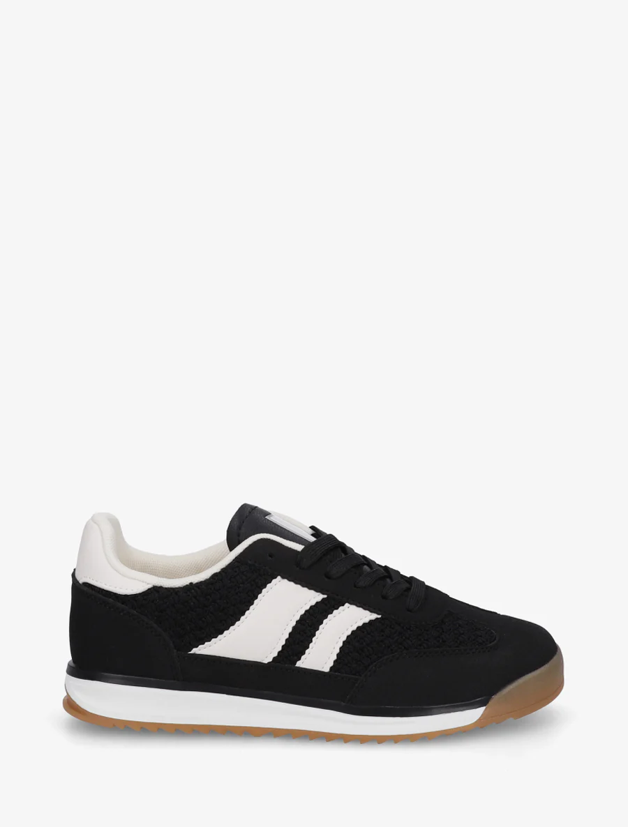 Sneakers met mesh-effect inzetstukken en contrasterende details. - Zwart