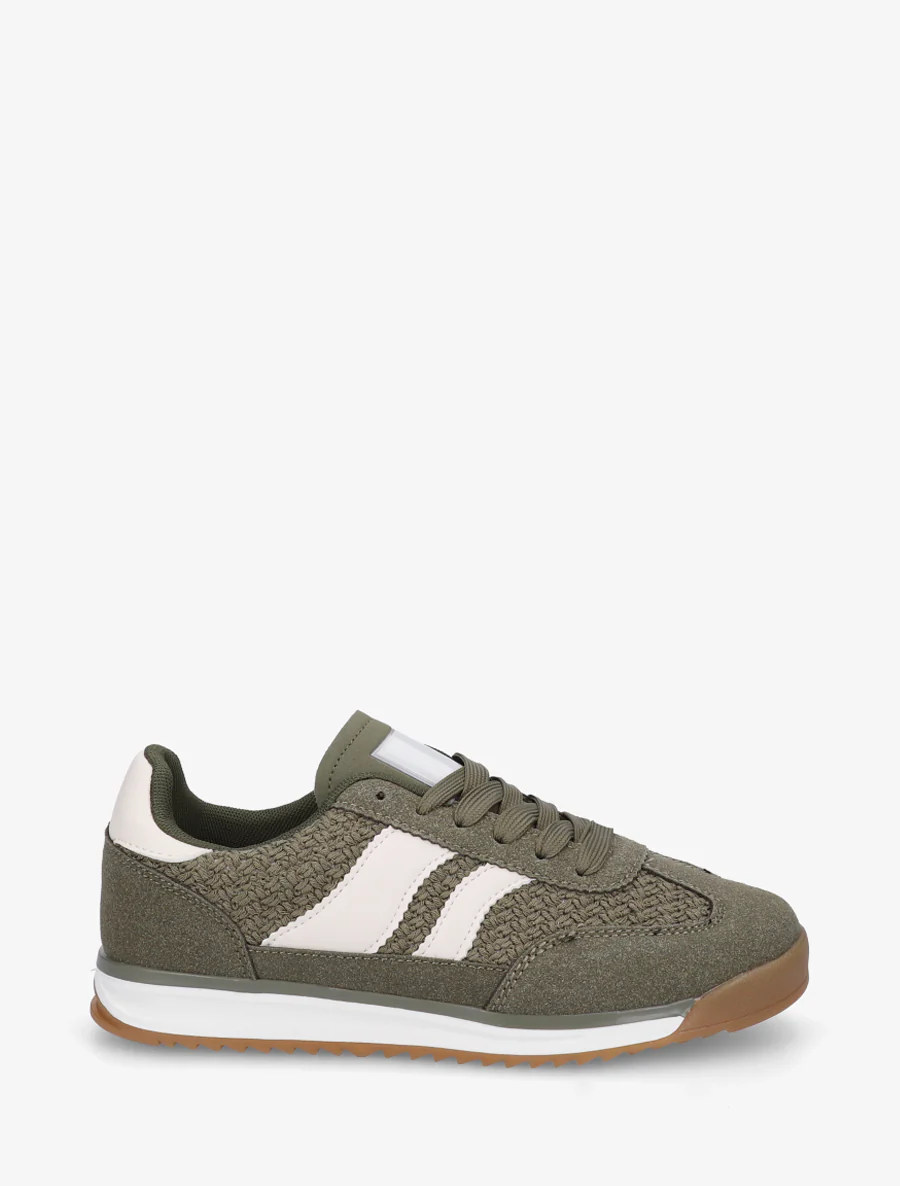 Sneakers met mesh-effect inzetstukken en contrasterende details. - Kaki