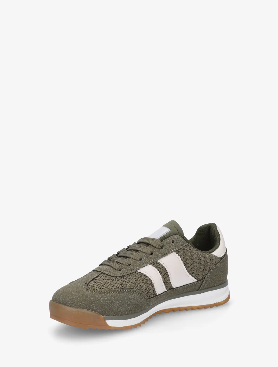 Sneakers met mesh-effect inzetstukken en contrasterende details. - Kaki - Image 3
