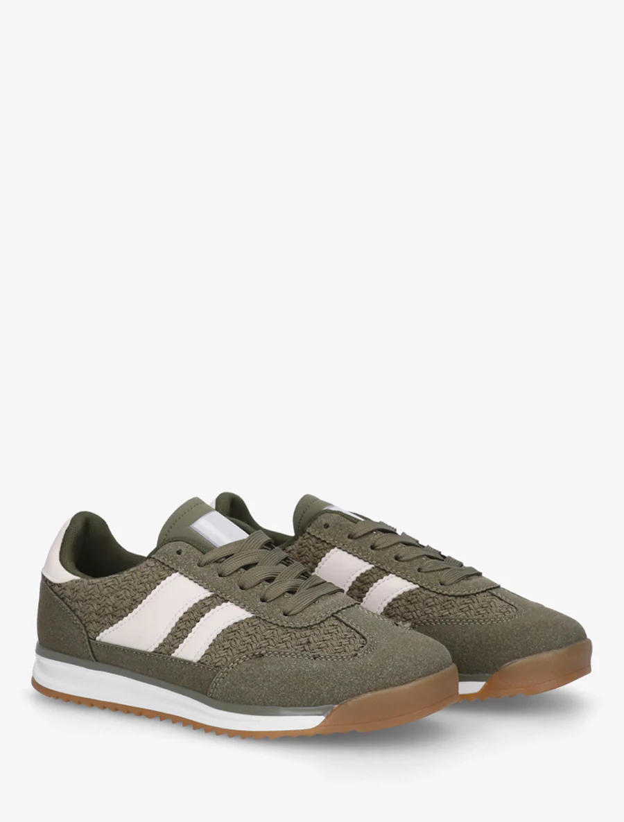 Sneakers met mesh-effect inzetstukken en contrasterende details. - Kaki - Image 4