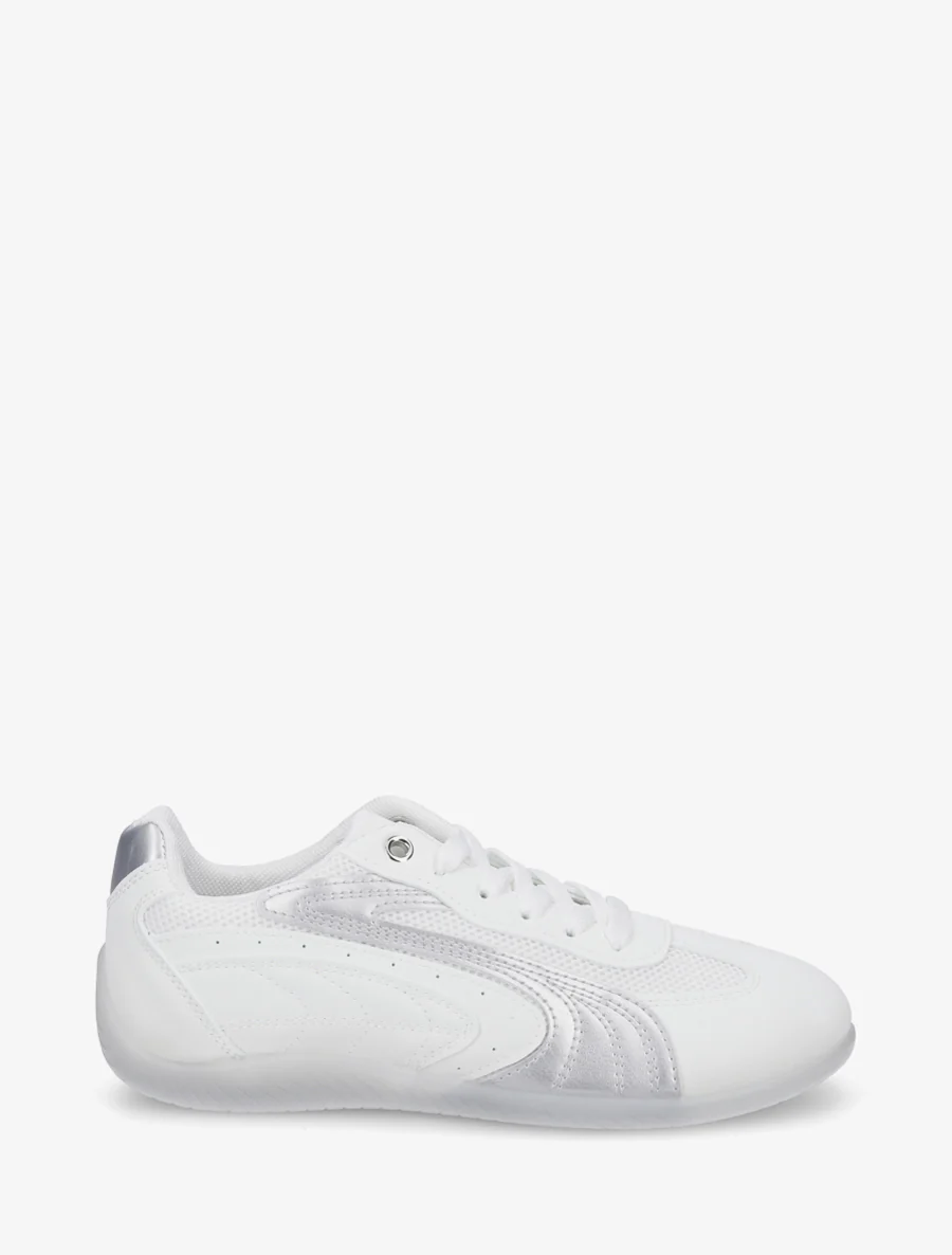 Sneakers met nubuck-effect en mesh inzetstukken - Wit