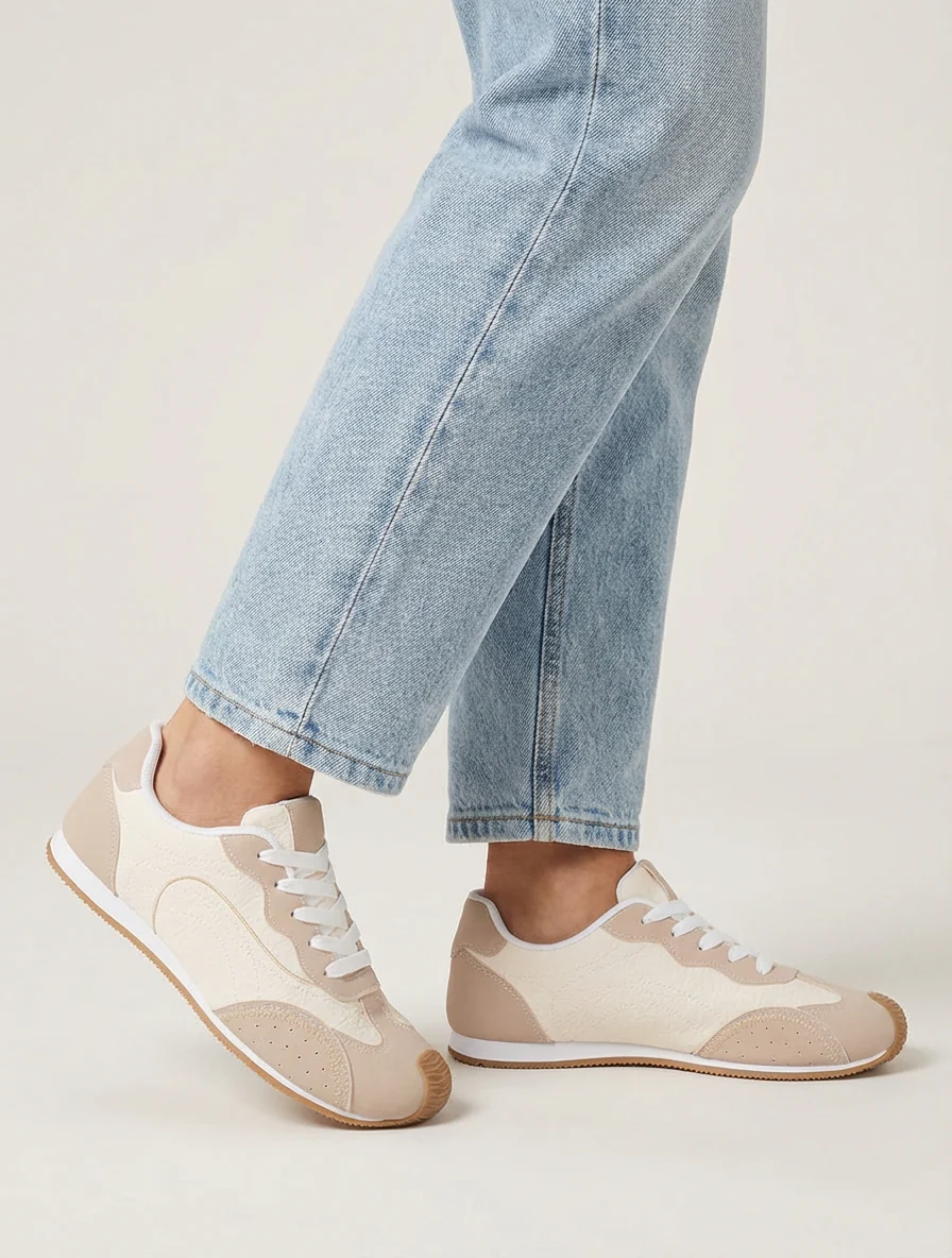Sneakers met nubuck-effect textuur. - Beige - Image 5