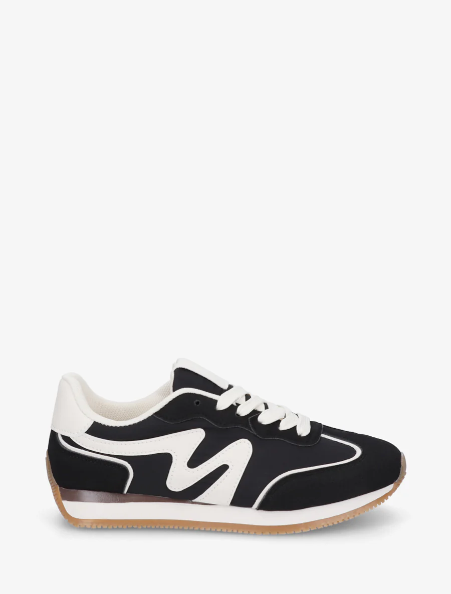 Sneakers met nubuck inzetstuk - Zwart
