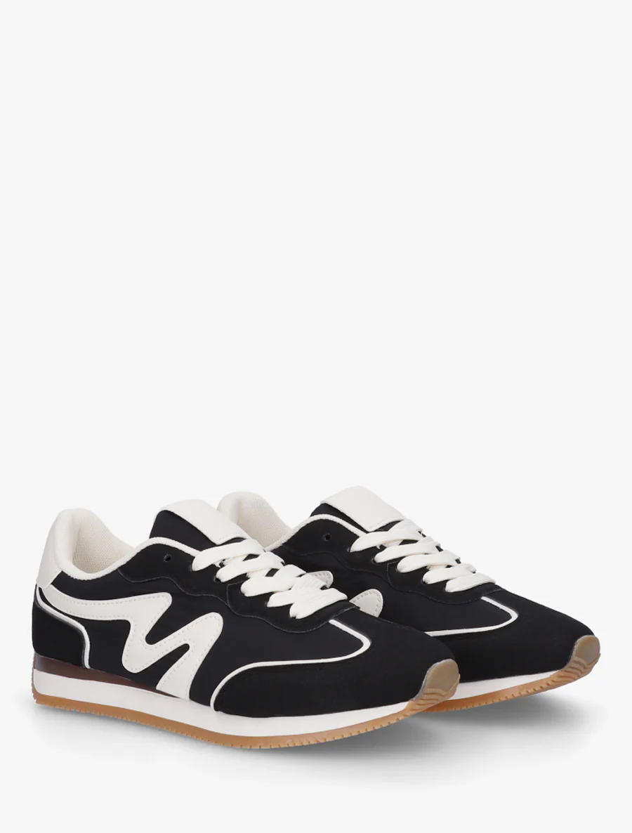 Sneakers met nubuck inzetstuk - Zwart - Image 4
