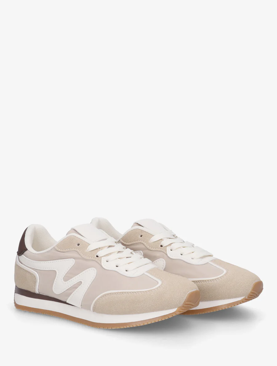 Sneakers met nubuck inzetstuk - Beige - Image 4