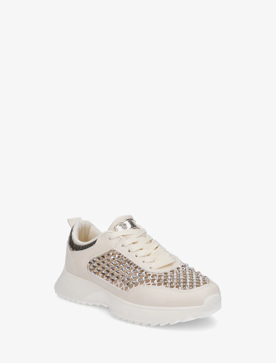 Sneakers met opengewerkte details en strass. - Beige - Image 2