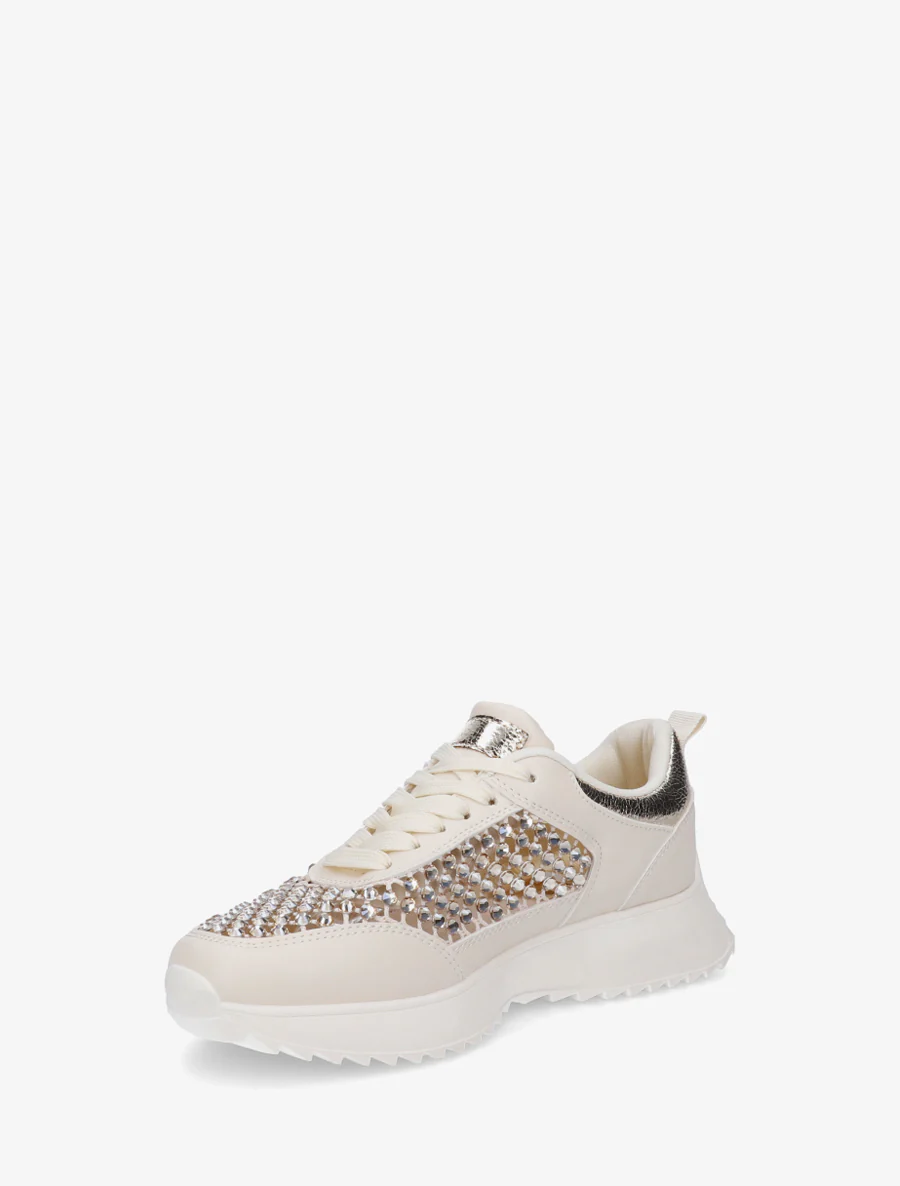 Sneakers met opengewerkte details en strass. - Beige - Image 3