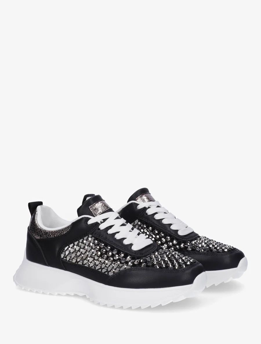 Sneakers met opengewerkte details en strass. - Zwart - Image 4
