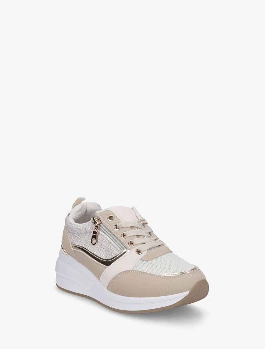 Sneakers met sleehak en ritssluiting - Beige - Image 2