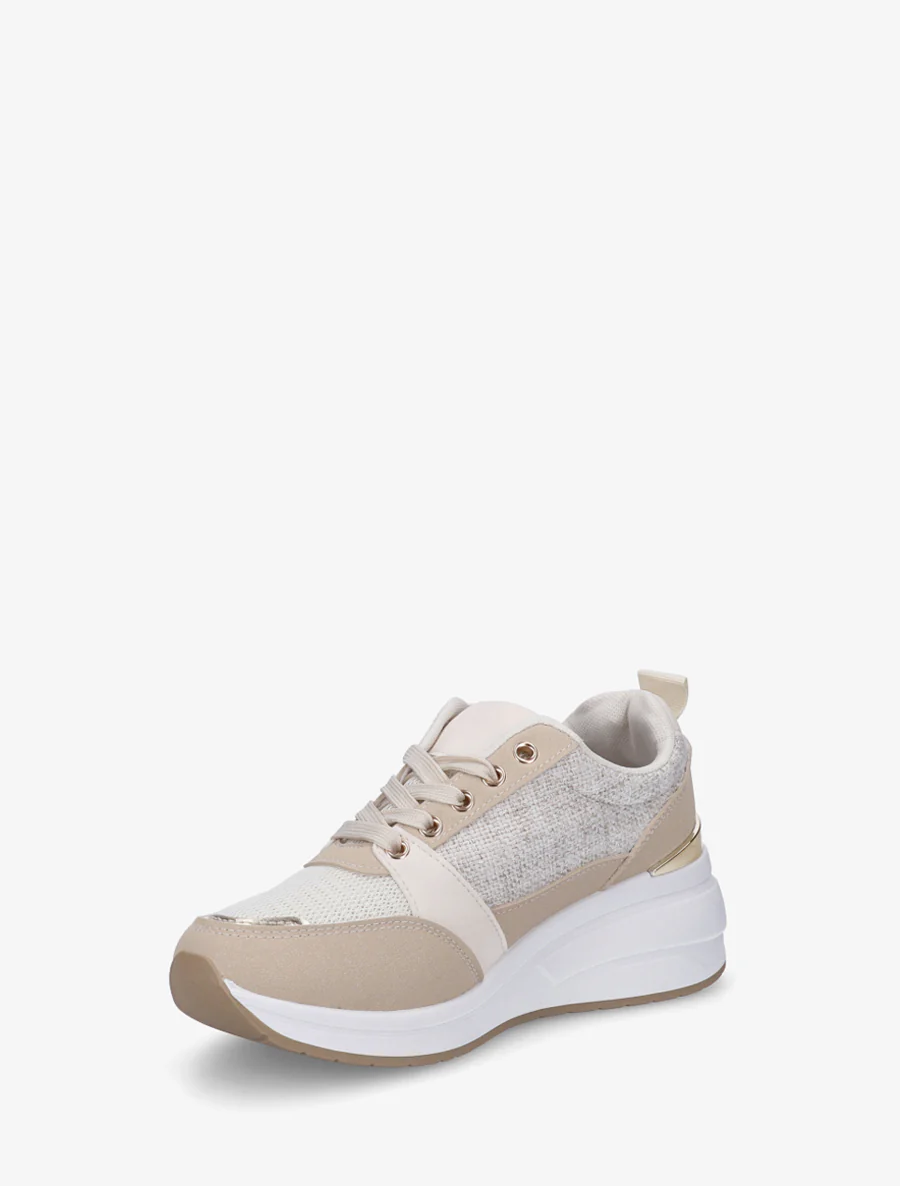 Sneakers met sleehak en ritssluiting - Beige - Image 3