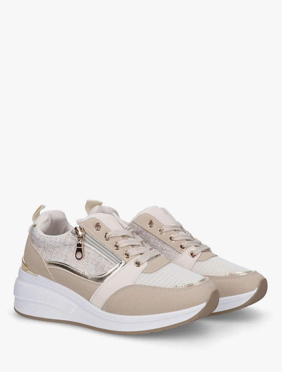 Sneakers met sleehak en ritssluiting - Beige - Image 4