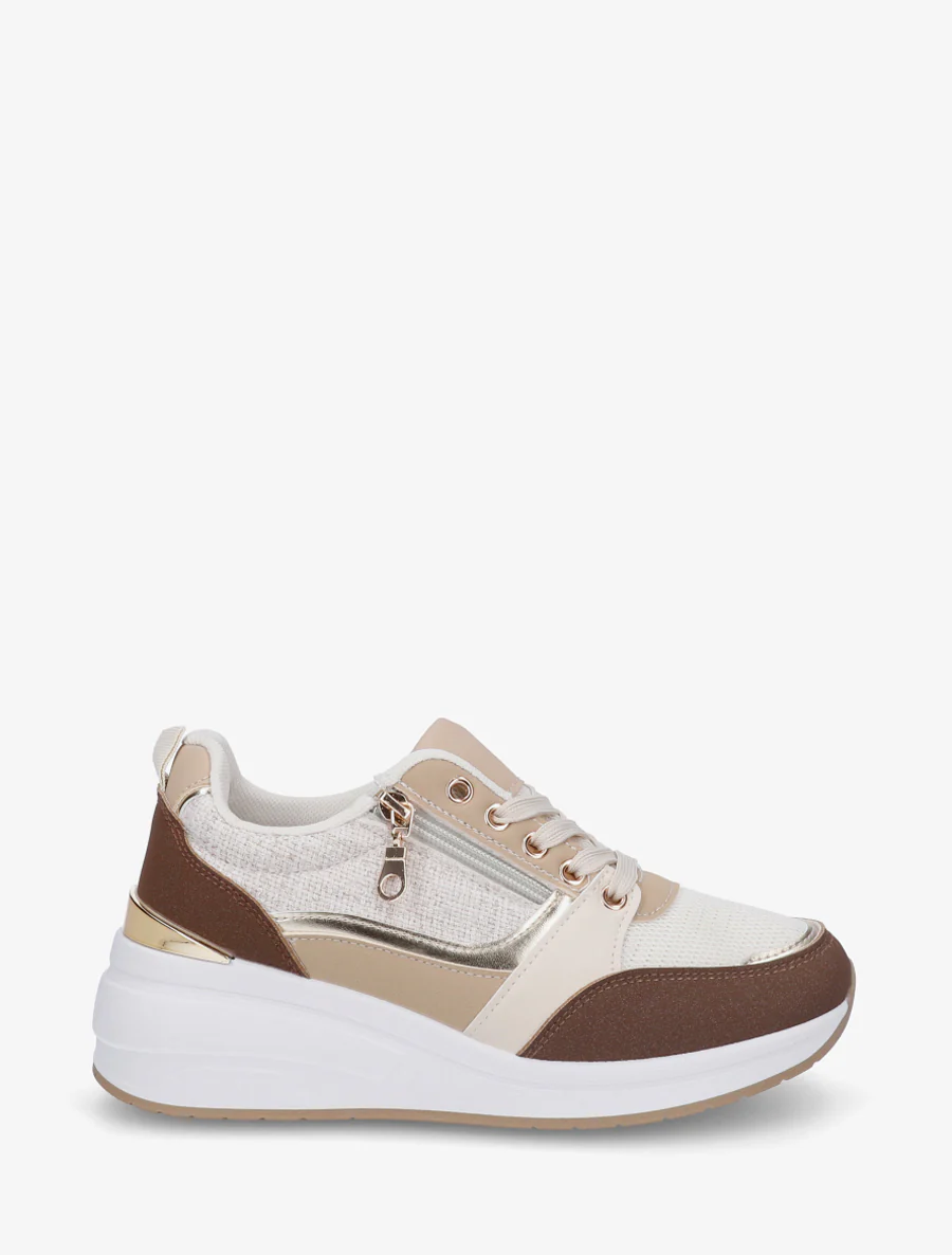 Sneakers met sleehak en ritssluiting - Bruin